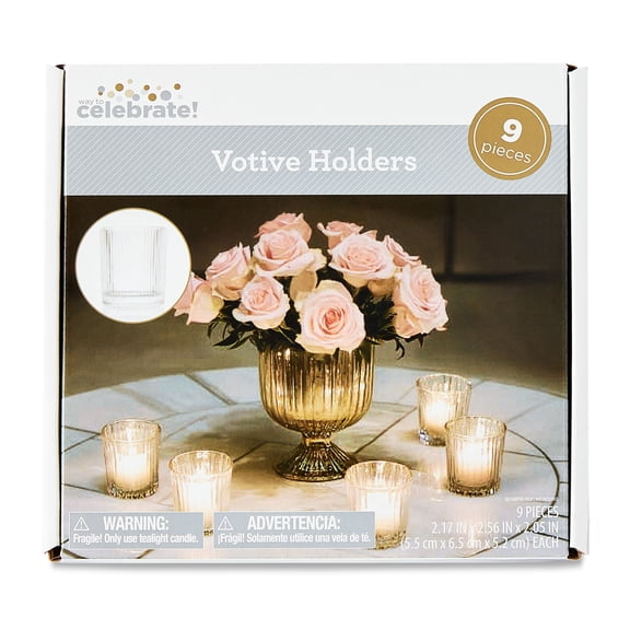 9 Count, 2.1 x 2.5 IN Clear Glass Votive Candle Holders, by Way To Celebrate