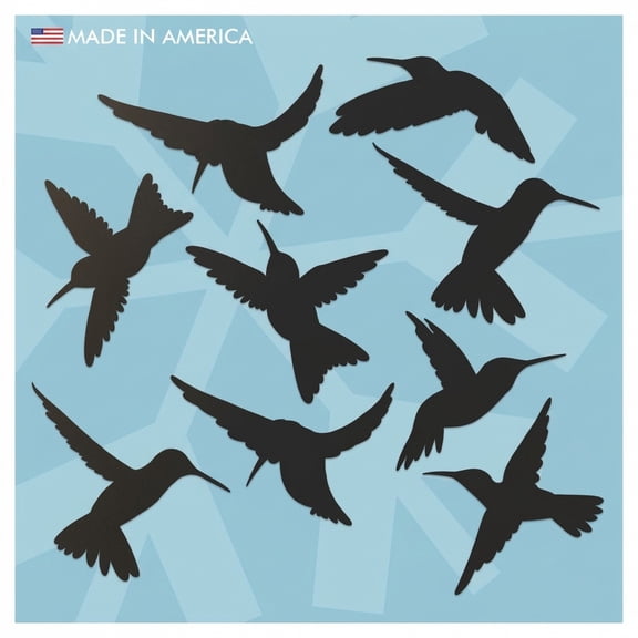9 Count Black Hummingbird Window Alert Decals, Anti-Collision Vinyl Clings for Glass Panels