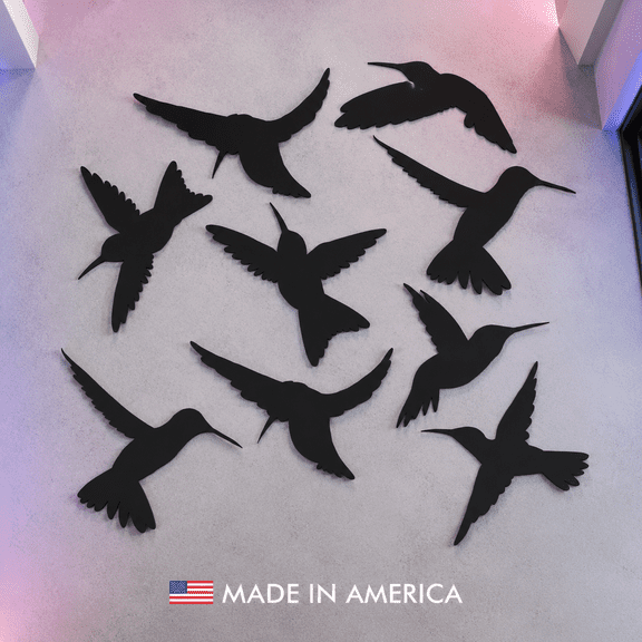 9 Count Black Hummingbird Window Alert Decals, Anti-Collision Vinyl Clings for Glass Panels