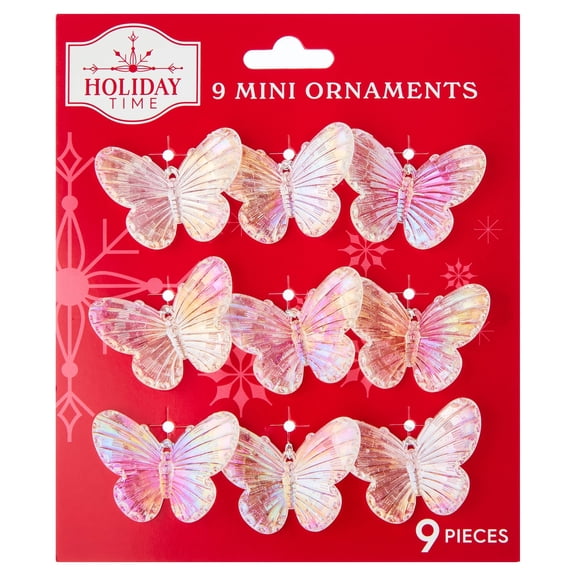 9-Count Iridescent Butterfly Mini Christmas Ornaments, 1.5", by Holiday Time