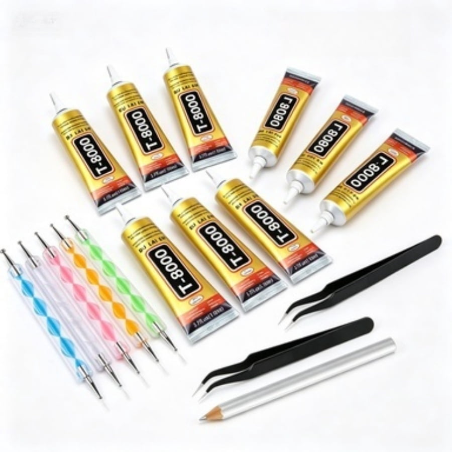 9 Count Upgrade T-8000 3.88oz Transparent Elastic Adhesive, Heavy Duty Bonding Glue for Plastic, Rubber, Jewelry, Cell Phone Repair and Household Daily Maintenance