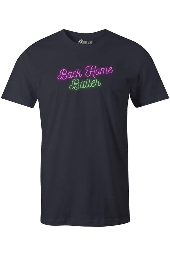 9 Crown Tees Unisex Back Home Baller Funny T-Shirt (Navy, X-Large)