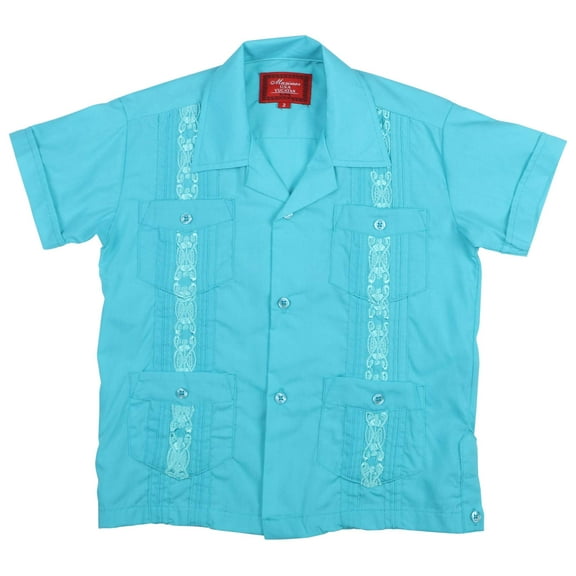 9 Crowns Essentials Boys' Guayabera Button Down Shirt (Atoll Blue, "0")
