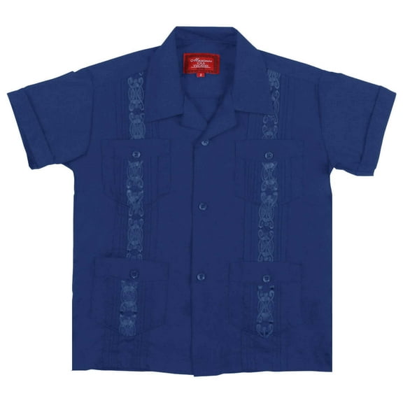9 Crowns Essentials Boys' Guayabera Button Down Shirt (Royal Blue, "0")