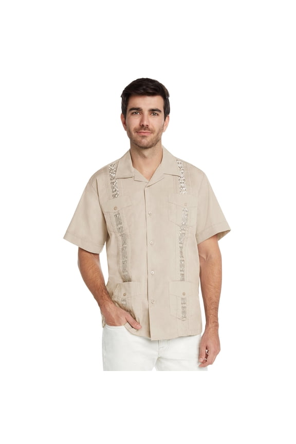 Essentials Men's Guayabera Button Down Shirt (Beige, 4XL)