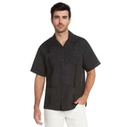 9 Crowns Essentials Men's Guayabera Button Down Shirt (Black, 3XL)