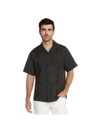 Gravity Threads Mens Guayabera Summer Shirt - Black - Medium