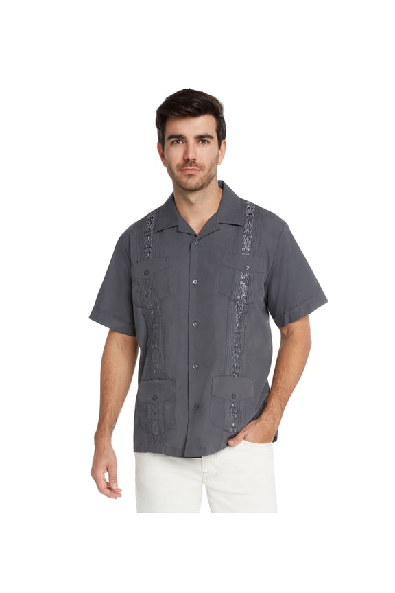 Essentials Men's Guayabera Button Down Shirt (D.GREY, 5XL)