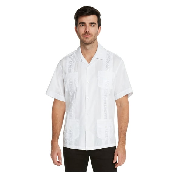 9 Crowns Essentials Men's Guayabera Button Down Shirt (White, X-Large)