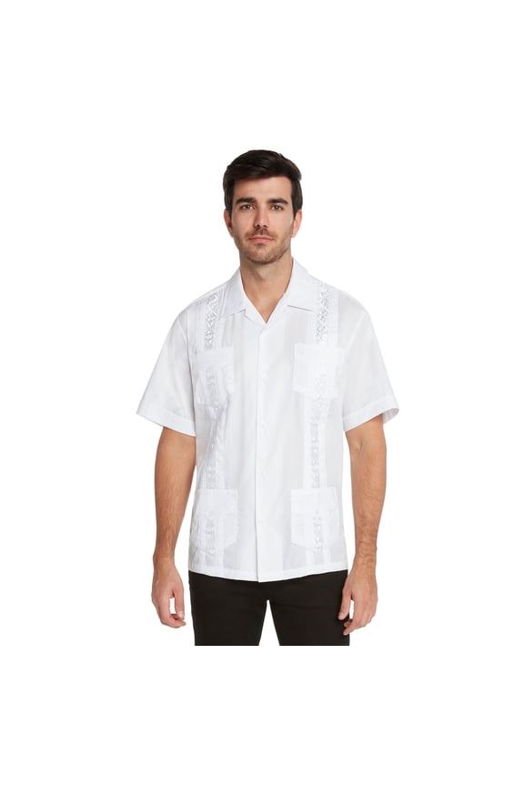 Essentials Men's Guayabera Button Down Shirt (White, X-Large)