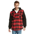 thumbnail image 1 of 9 Crowns Essentials Sherpa Lined Plaid Flannel Hoodie Jacket (Black/red, Large), 1 of 5