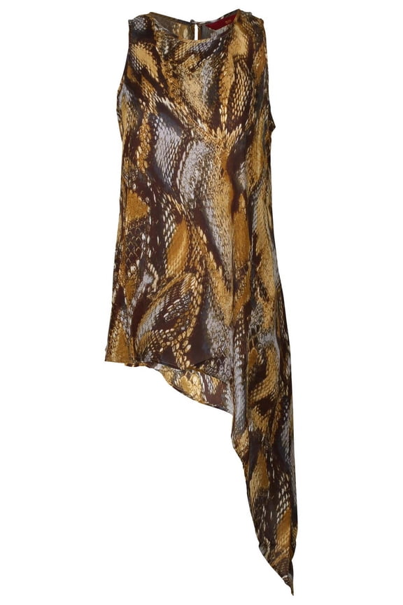 G.I.L.I. Women's Sleeveless Snake Printed Top with Asymmetric Hem-Cognac-Small