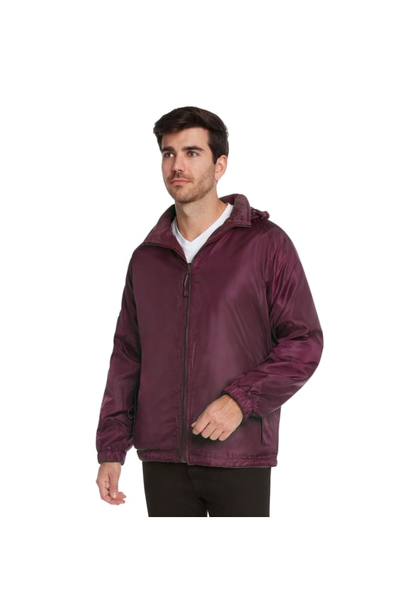 9 Crowns Maximos Men's Water Resistant Fleece Lined Wind Rain Hooded Jacket (Maroon, Medium)
