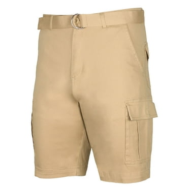 9 Crowns Men's Belted Cargo Utility Bi-Stretch Shorts (Khaki, 32)