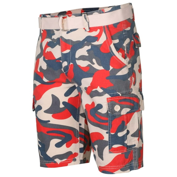 9 Crowns Men's Camo Print Belted Cargo Shorts (Camo Tangerine, 30)