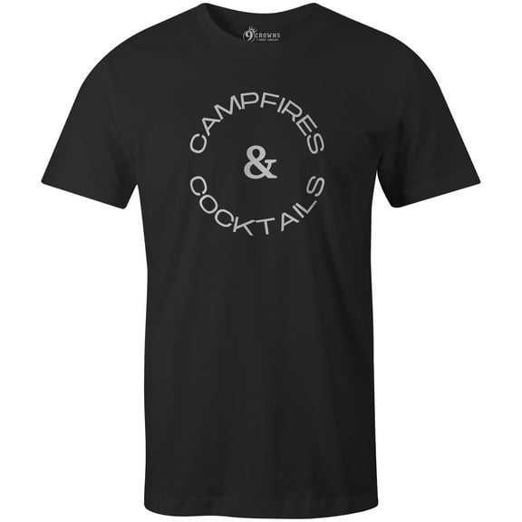 9 Crowns Men's Camping Funny T-shirt (Campandcocktail-Black, Small)