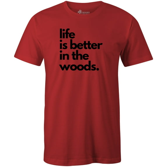 9 Crowns Men's Camping Funny T-shirt (Lifeinwoods-Red, 3XL)