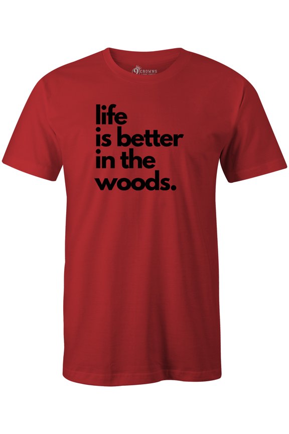 Men's Camping Funny T-shirt (Lifeinwoods-Red, Small)
