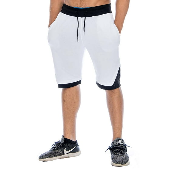 9 Crowns Men's Casual Gym Basketball Sweat Shorts (White/Black, Small)