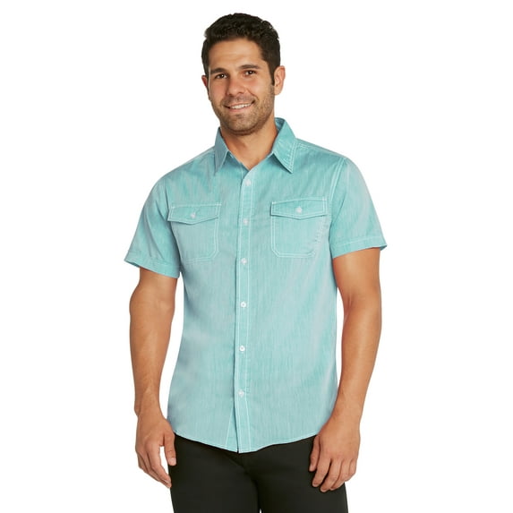 9 Crowns Men's Chest Pockets Button Up Casual Shirt (Large, Light Blue)