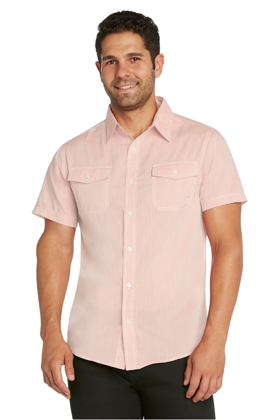 Men's Chest Pockets Button Up Casual Shirt (X-Large, Blush)