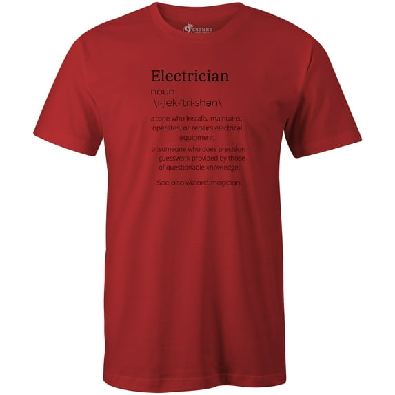 9 Crowns Men's Electrician Definition Funny T-shirt (Electricandef-Red, Medium)