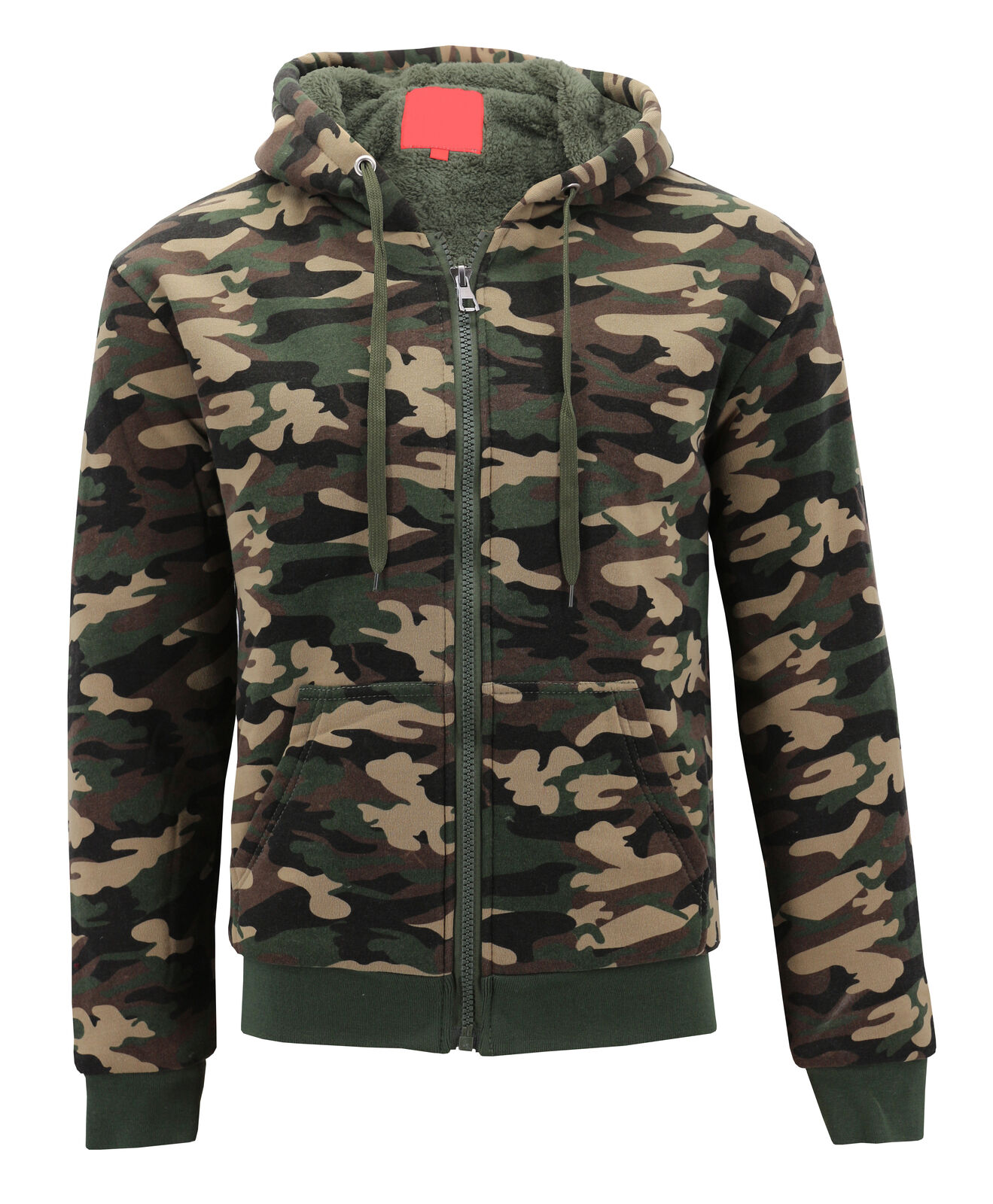 9 Crowns Men's Faux Sherpa Lined Camo Hoodie Jacket (Camo, XX