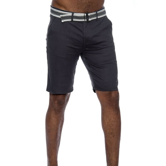 9 Crowns Men's Flat Front Slim Fit Stretch Belted 10" Shorts (Charcoal, 38)