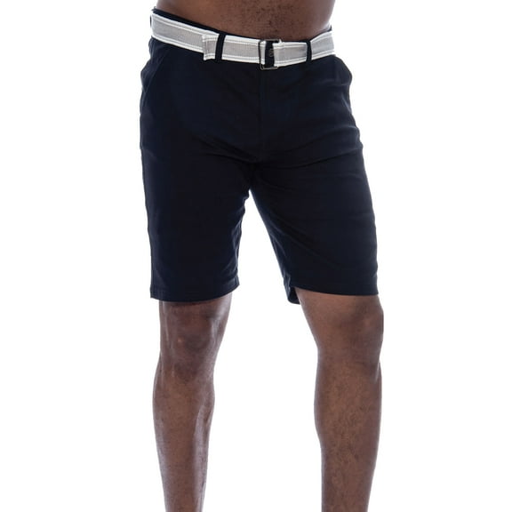 9 Crowns Men's Flat Front Slim Fit Stretch Belted 10" Shorts (Navy, 38)
