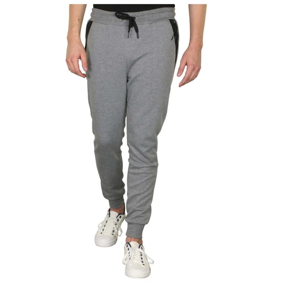 9 Crowns Men's Lightweight Jogger Pants-Slim Fitting Sport Cut Zipper Pocket (Dark Grey, X-Large)