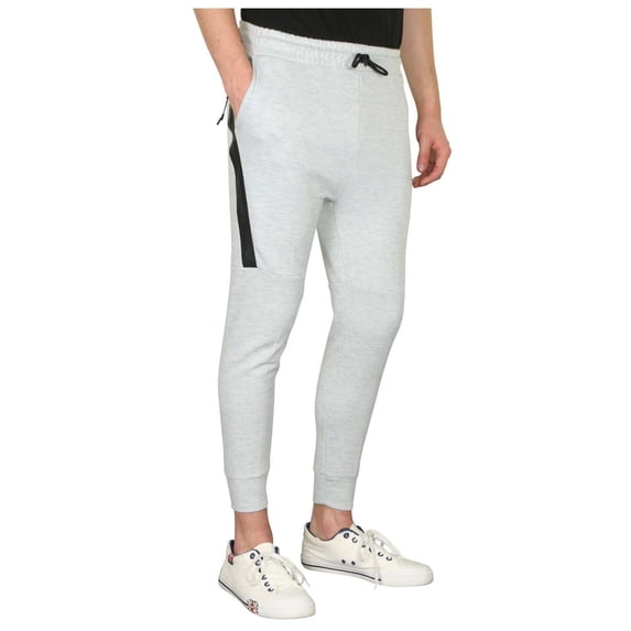 9 Crowns Men's Lightweight Jogger Pants-Slim Fitting Sport Cut Zipper Pocket (Light Grey, 2XL)