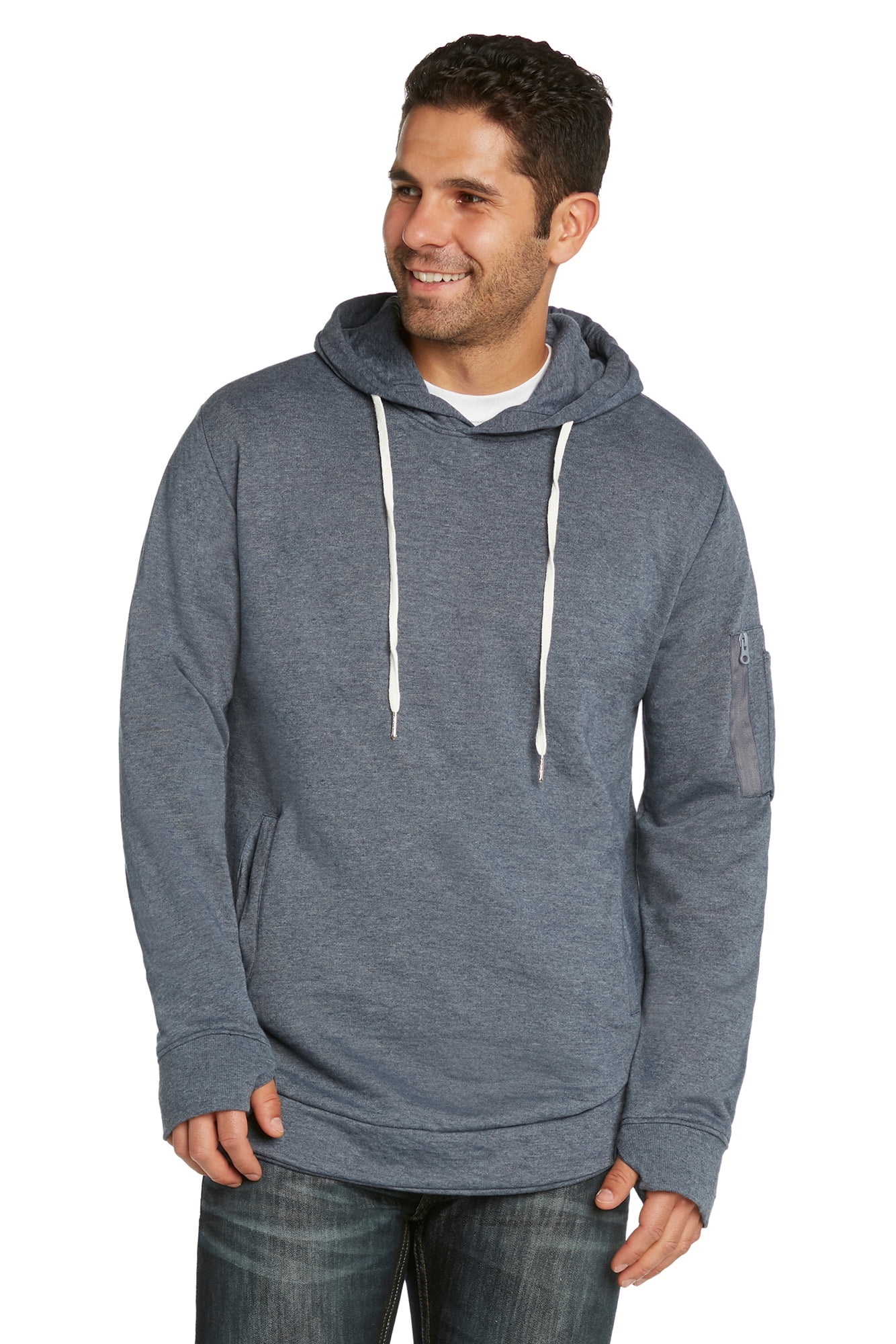9 Crowns Men s Longline Long Hoodie Soft Hip Hop Sweatshirt Shirt Medium Heather Navy Walmart