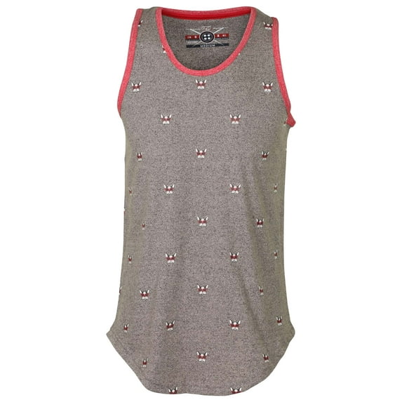 9 Crowns Men's Marled Summer Print Tank Top (Large, Charcoal/Bulldog)