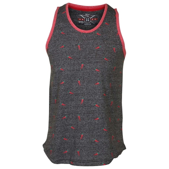 9 Crowns Men's Marled Summer Print Tank Top (Small, Black/Chili Pepper)