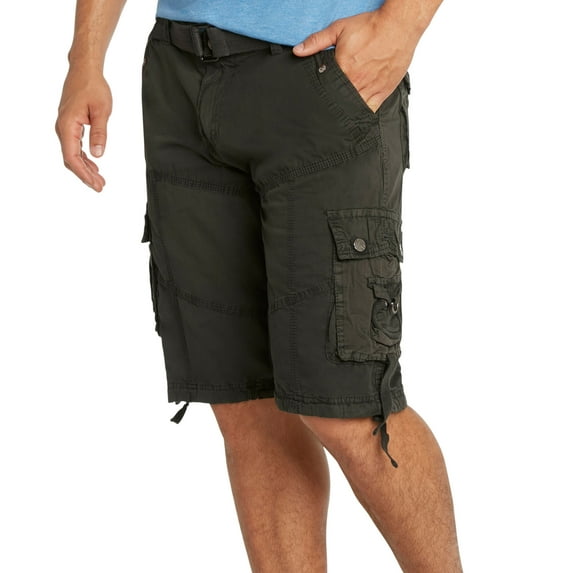 9 Crowns Men's Military Belted Cargo Shorts (30, Charcoal Grey)