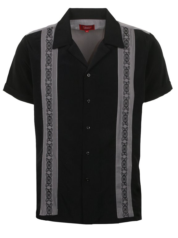 Men's Modern Fit Short Big & Tall Sleeve Guayabera Button Down Shirt (2XL, Black/Grey1)