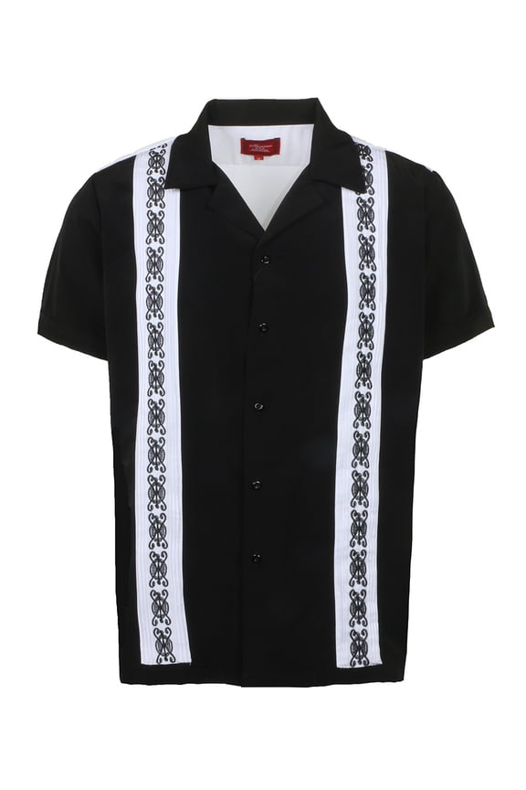 Men's Modern Fit Short Big & Tall Sleeve Guayabera Button Down Shirt (Medium, Black/White1)