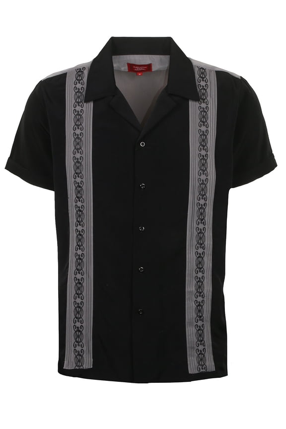 Men's Modern Fit Short Big & Tall Sleeve Guayabera Button Down Shirt (Small, Black/Grey1)
