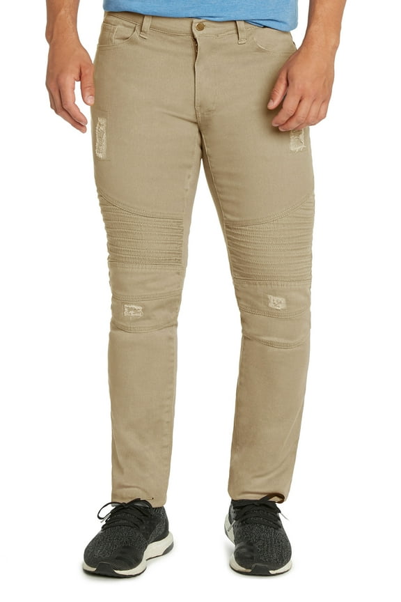 Men's Moto Skinny Stretch Denim Pants (34, Khaki)