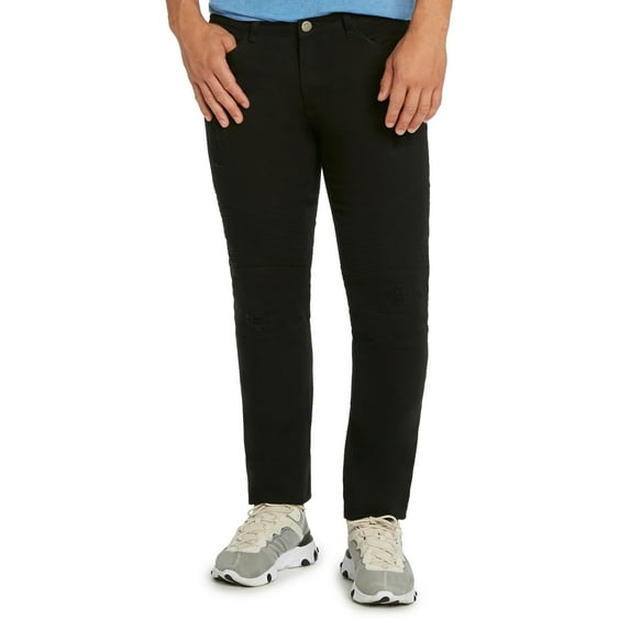 9 Crowns Men's Moto Skinny Stretch Denim Pants (36, Black)