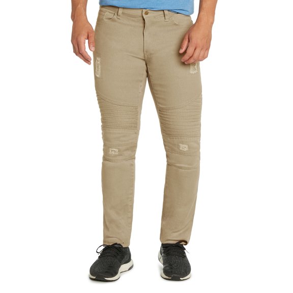 9 Crowns Men's Moto Skinny Stretch Denim Pants (36, Khaki)