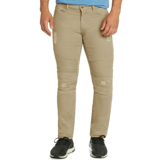 9 Crowns Men's Moto Skinny Stretch Denim Pants (38, Khaki)