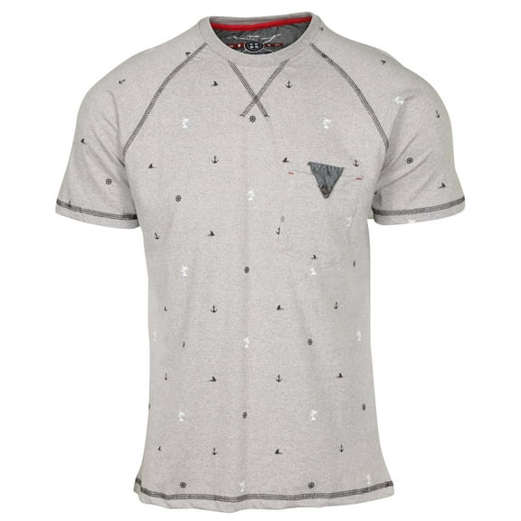 9 Crowns Men's Nautical Print Button Pocket Shirt (Medium, Heather Grey)