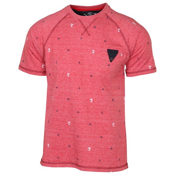 9 Crowns Men's Nautical Print Button Pocket Shirt (Small, Red Marled)