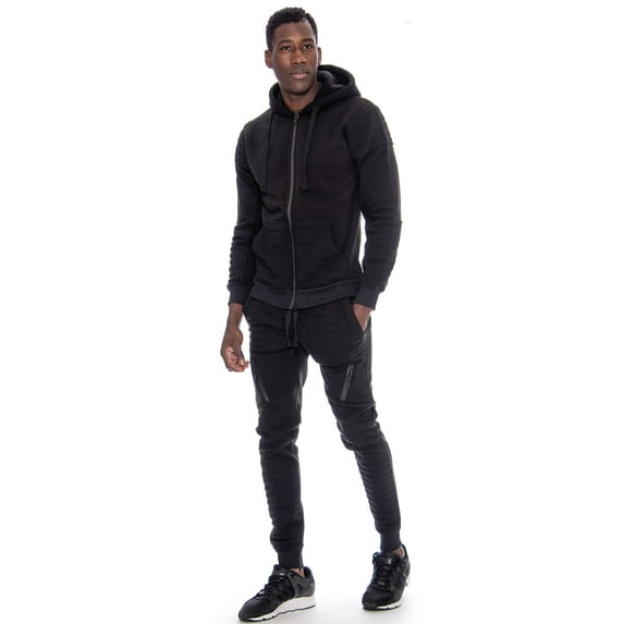 9 Crowns Men's Noah Mid-Weight Fleece Lined Sweatsuit Hoodie Pants Set (Small, Black)