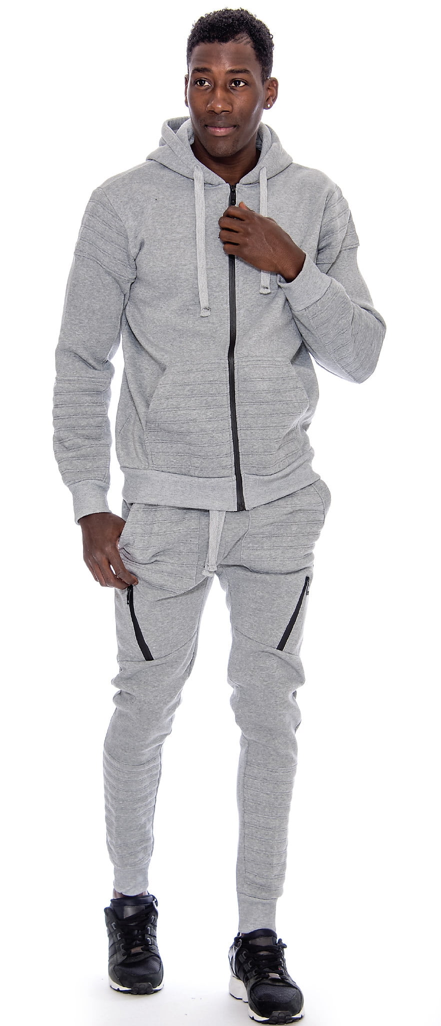 9 Crowns Men's Noah Mid-Weight Fleece Lined Sweatsuit Hoodie Pants Set  (XX-Large, Heather Gray) 