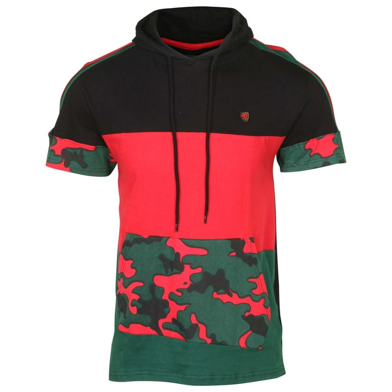 9 Crowns Men s Short Sleeve Color Block Sweatshirt Hoodie Small Red Green Black