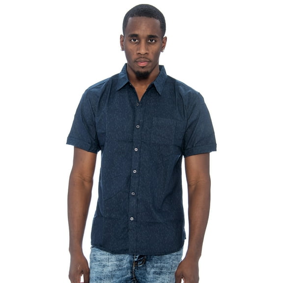 9 Crowns Men's TR Short Sleeve Patterned Button Down Shirt (103-navy Fleck, Small)