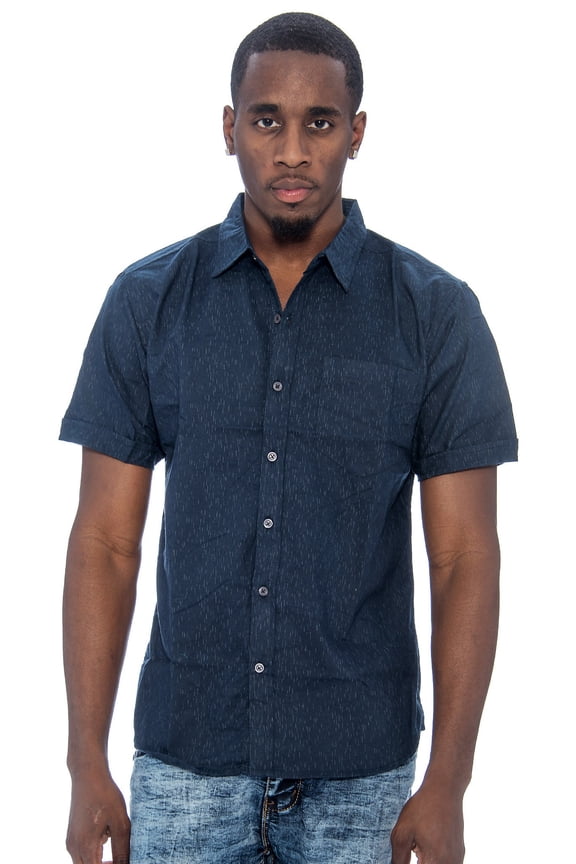Men's TR Short Sleeve Patterned Button Down Shirt (103-navy Fleck, Small)
