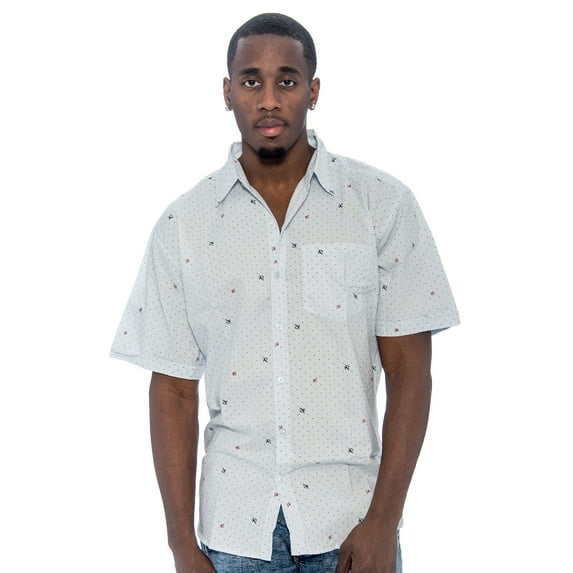 9 Crowns Men's TR Short Sleeve Patterned Button Down Shirt (120-palest Blue, Small)
